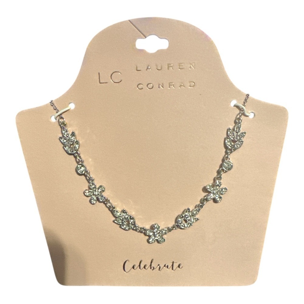 Lauren Conrad Silver Crystal Floral Necklace